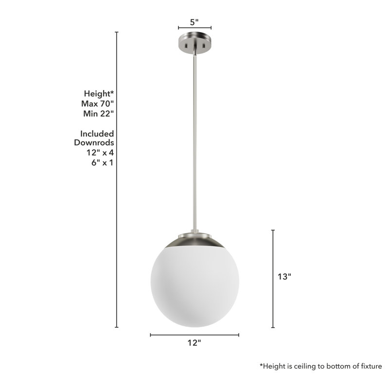 Hepburn Brushed Nickel 12" Deco Style Globe Pendant Light