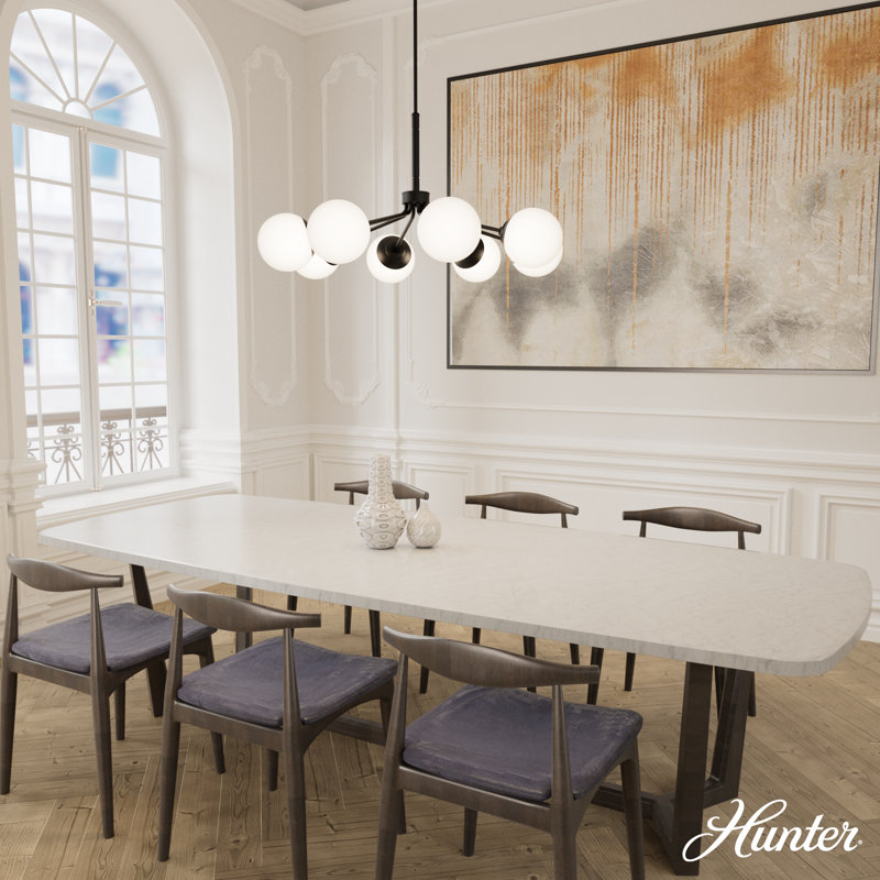 Hepburn Glam Matte Black 40" Sputnik Chandelier with White Glass Orbs