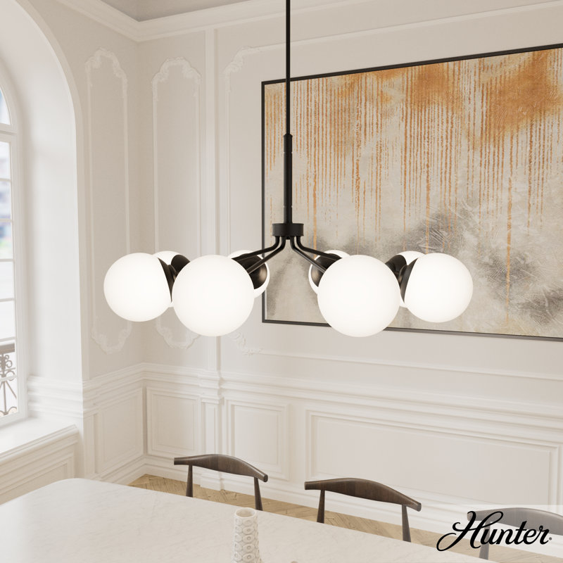 Hepburn Glam Matte Black 40" Sputnik Chandelier with White Glass Orbs