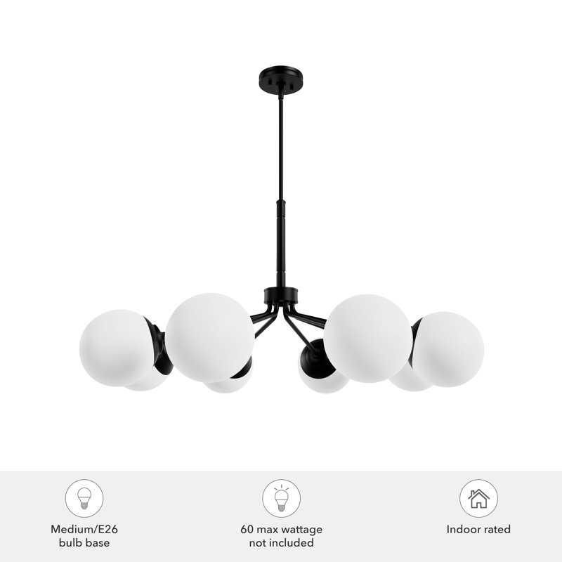 Hepburn Glam Matte Black 40" Sputnik Chandelier with White Glass Orbs