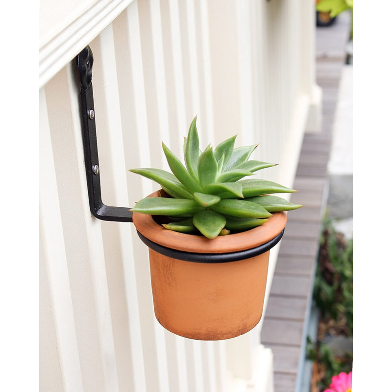 Black Iron Wall Mounted Flower Pot Holder Brackets, Set of 2