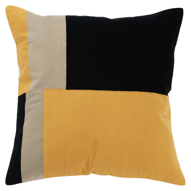 Square Black and Yellow Cotton Throw Pillow