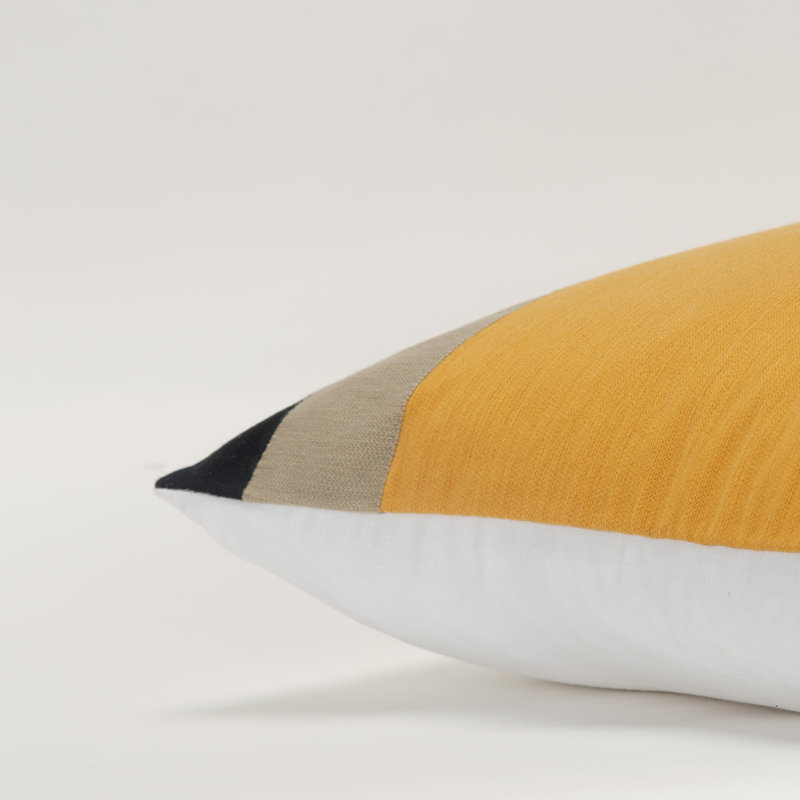 Square Black and Yellow Cotton Throw Pillow