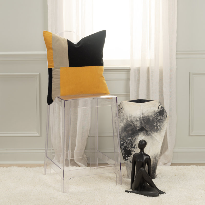 Square Black and Yellow Cotton Throw Pillow