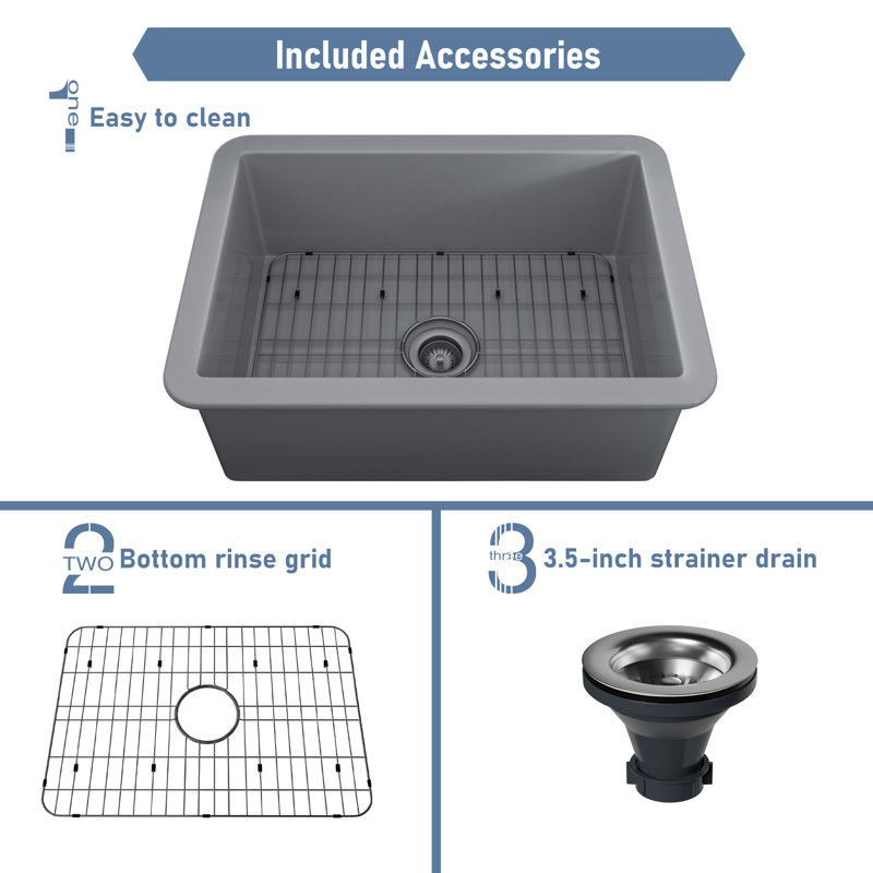 Matte Gray Fireclay 27" Single Bowl Undermount Kitchen Sink