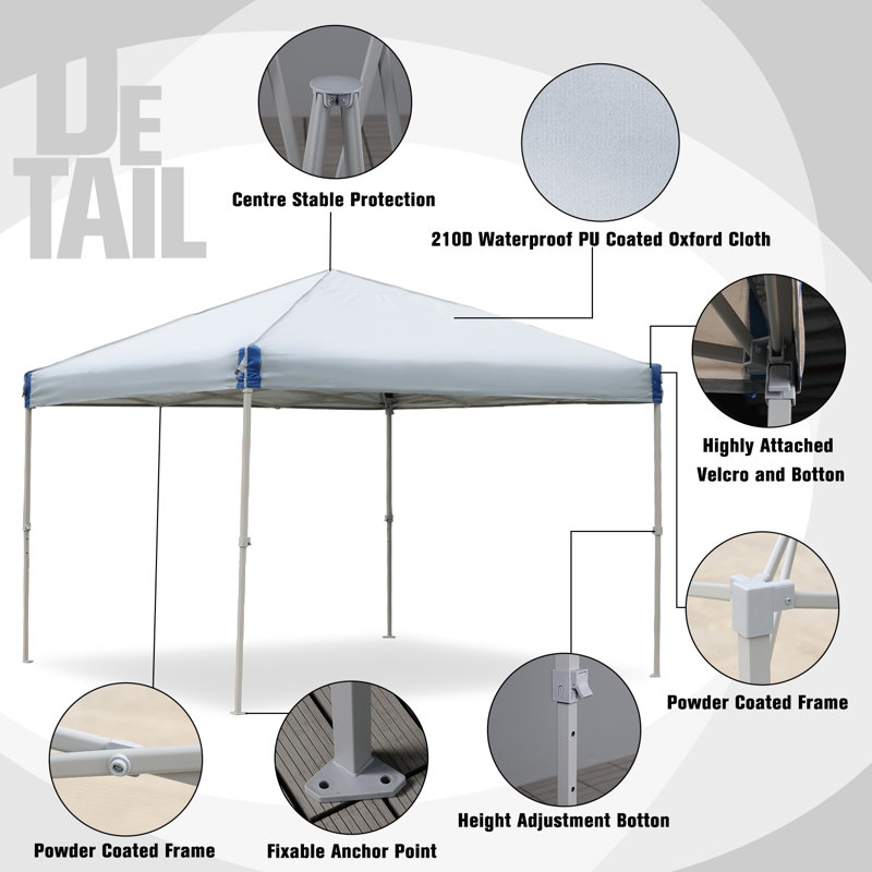 Gray 12 Ft Iron Pop-Up Canopy with Mesh Sidewalls and Roller Bag
