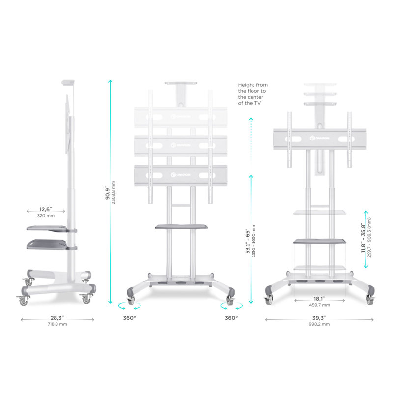 Sleek White Rolling TV Stand for 50" Screens with Adjustable Shelves