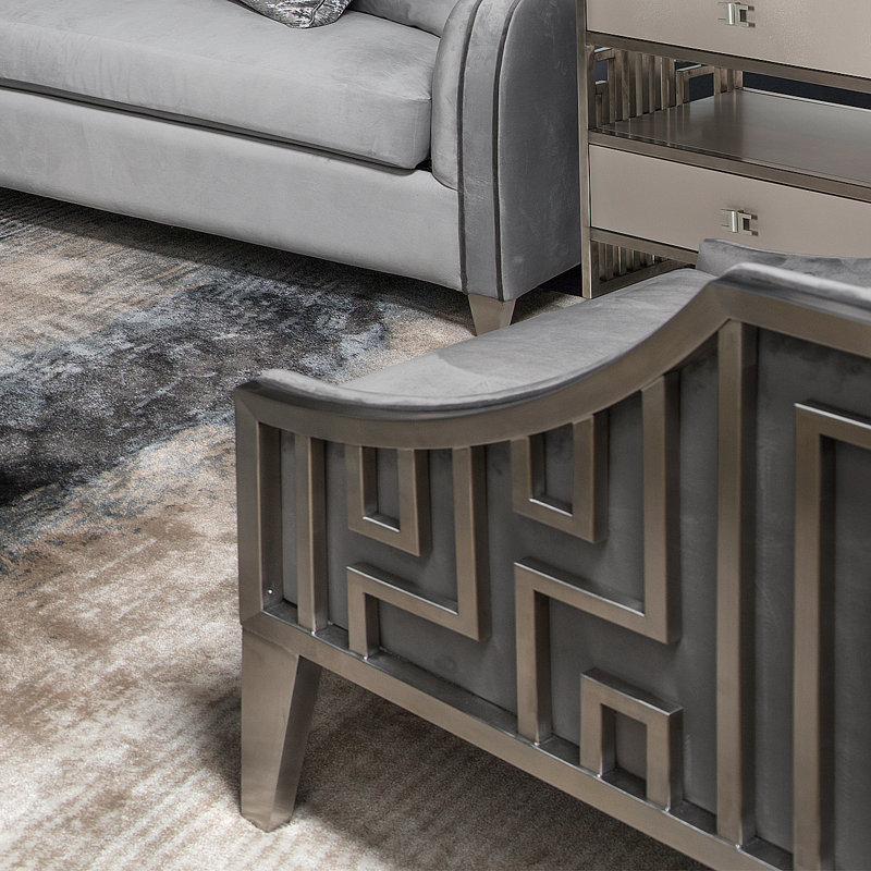 Roxbury Park Steel Gray Velvet Geometric Accent Chair