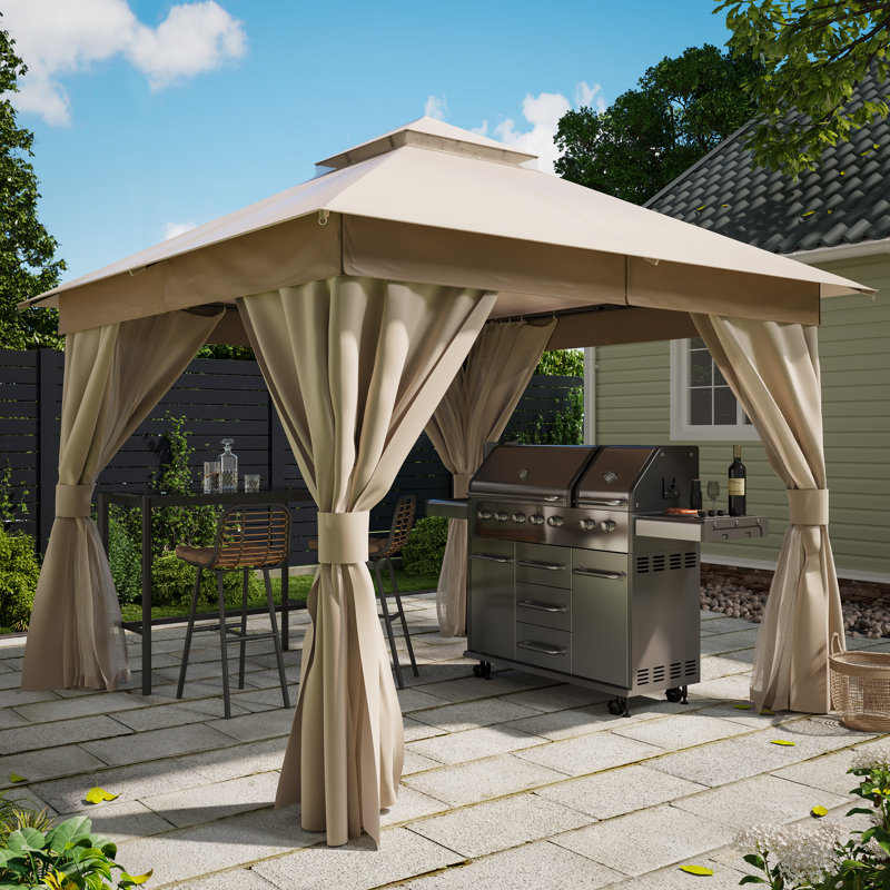 Beige Steel Patio Gazebo with Weather-Resistant Fabric