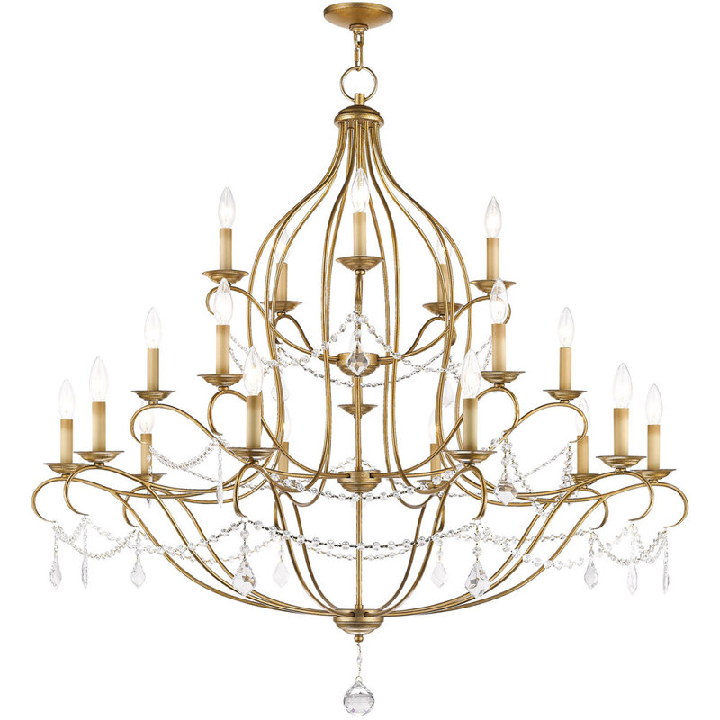 Antique Gold Leaf Crystal 12-Light Traditional Chandelier
