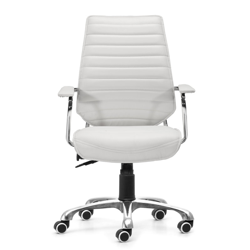 White Leatherette Swivel Executive Office Chair with Chrome Frame
