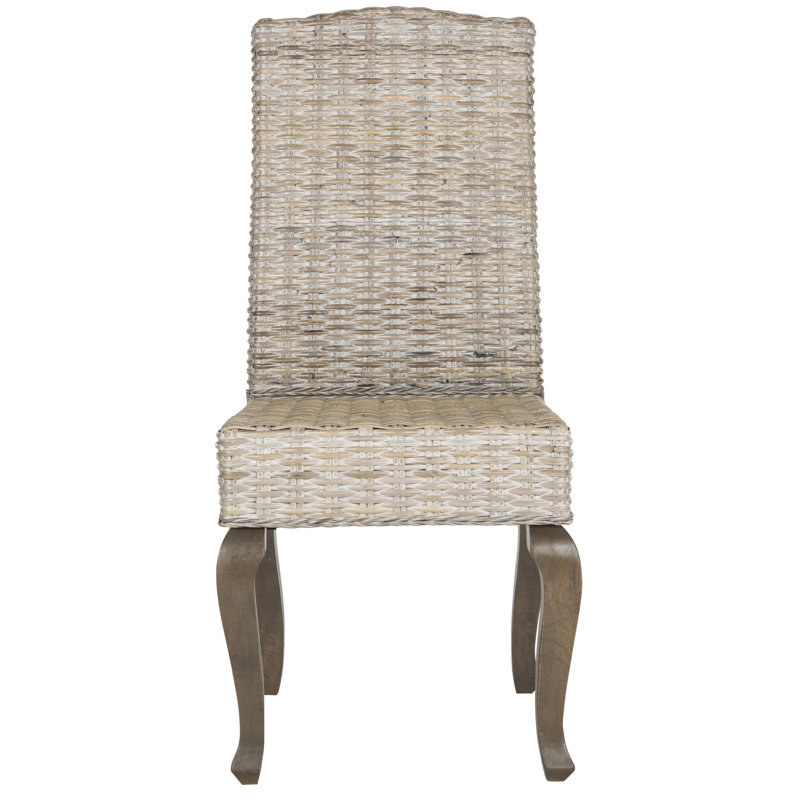 Set of 2 Transitional White Washed Rattan Side Chairs