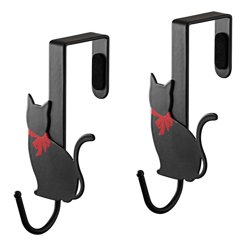 Black Cat-Shaped Metal Over-the-Door Hook Set