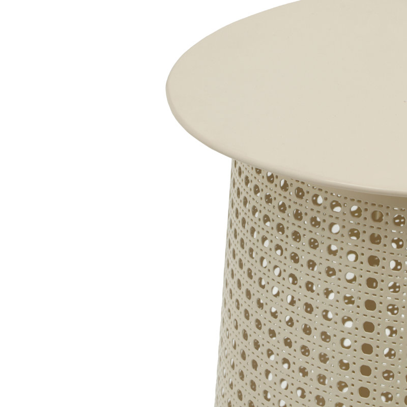 Cream Oval MDF and Iron Outdoor End Table