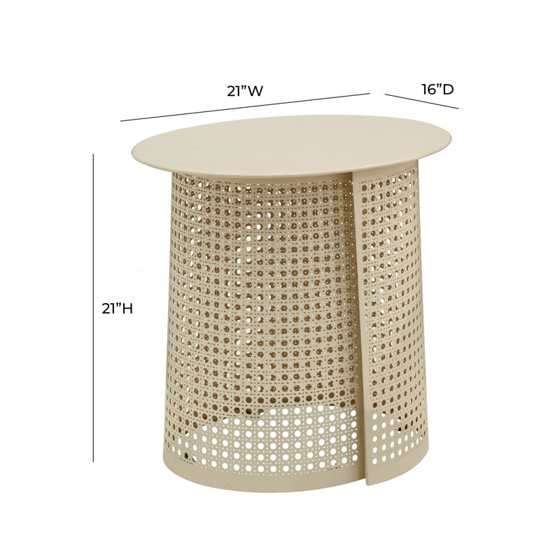 Cream Oval MDF and Iron Outdoor End Table