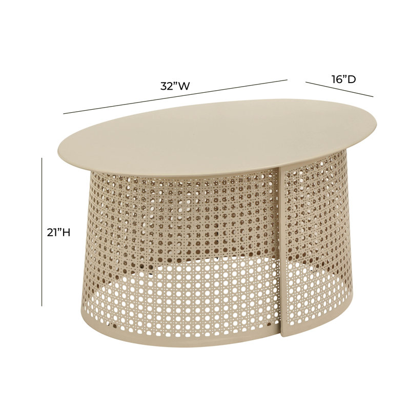 Cream Oval Manufactured Wood Outdoor Coffee Table