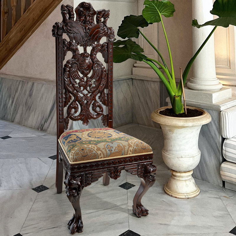 Handcrafted Walnut High Back Brown Velvet Side Chair