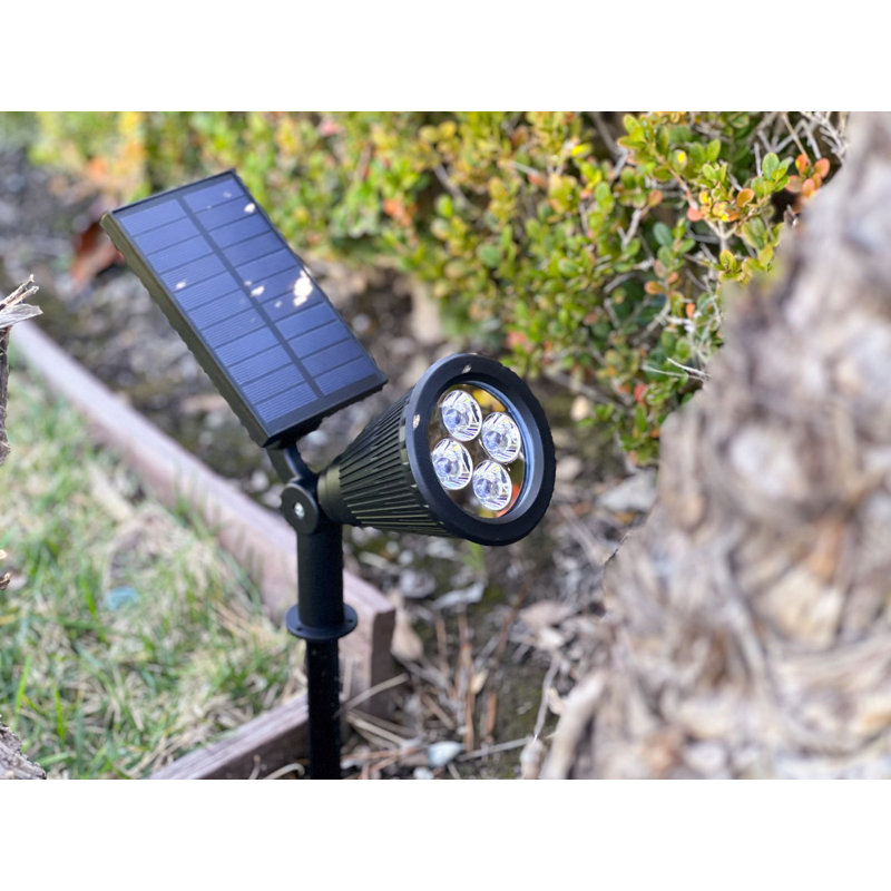 Black Solar Powered Adjustable LED Landscape Spotlights, 2-Pack