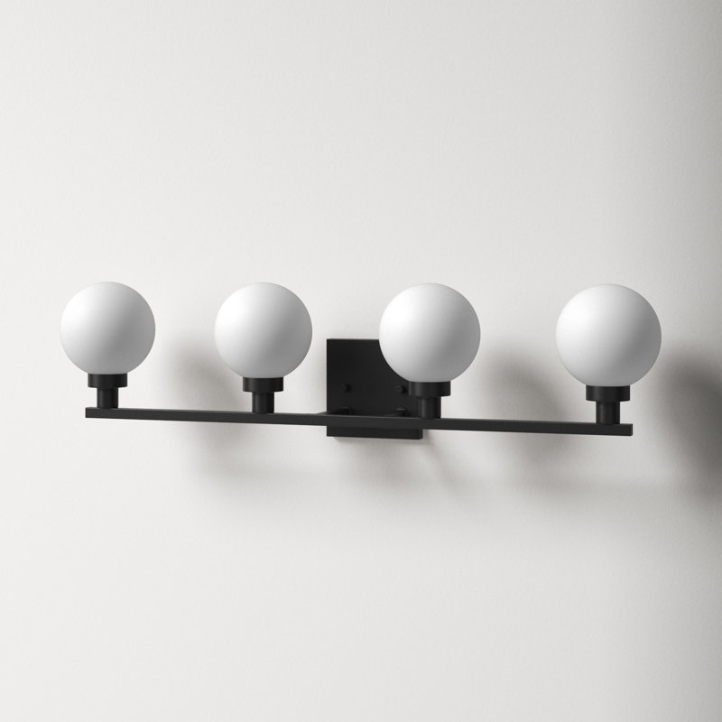 Midnight Black 4-Light Globe Vanity Fixture with Frosted Shades