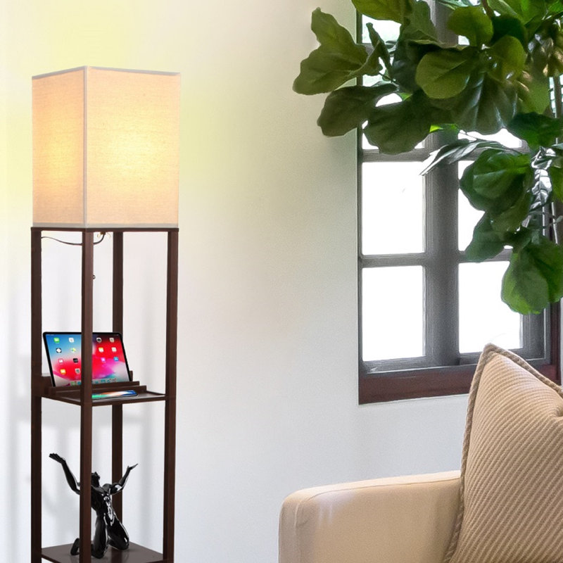 Havana Brown 63'' Smart LED Shelf Floor Lamp with USB Port