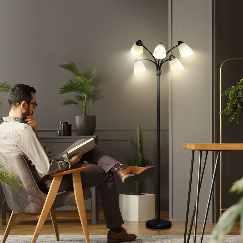 Classic Black 74" Smart LED Floor Lamp with Adjustable Gooseneck Arms