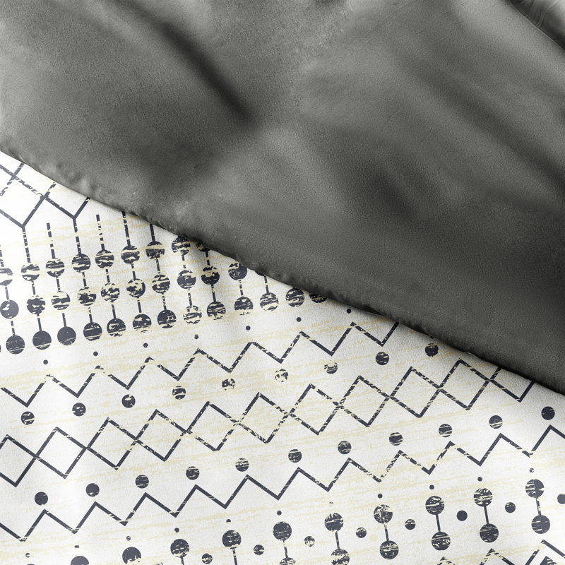Gray and White Reversible Etched Gate Twin Duvet Cover Set