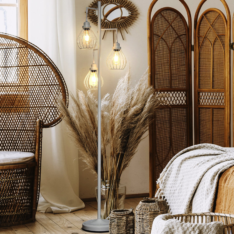 White Multi-Head Edison LED Floor Lamp with Teardrop Cages
