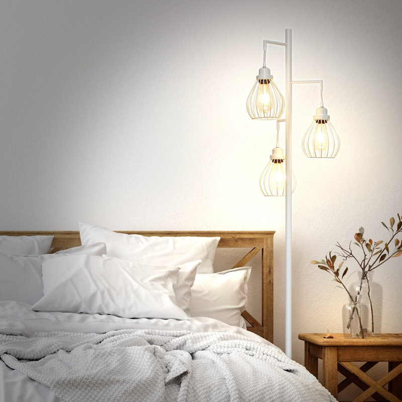 White Multi-Head Edison LED Floor Lamp with Teardrop Cages