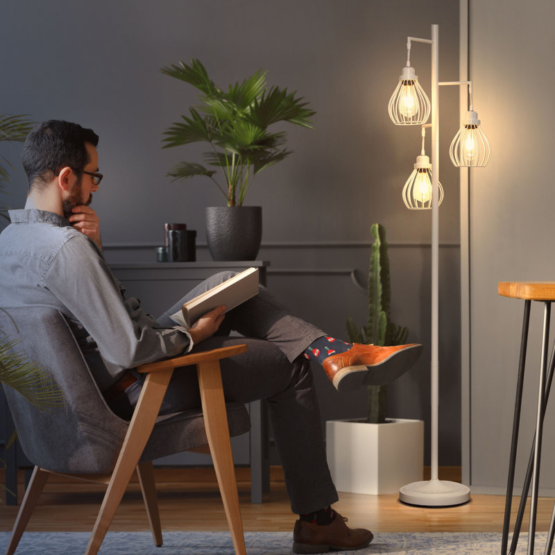 White Multi-Head Edison LED Floor Lamp with Teardrop Cages