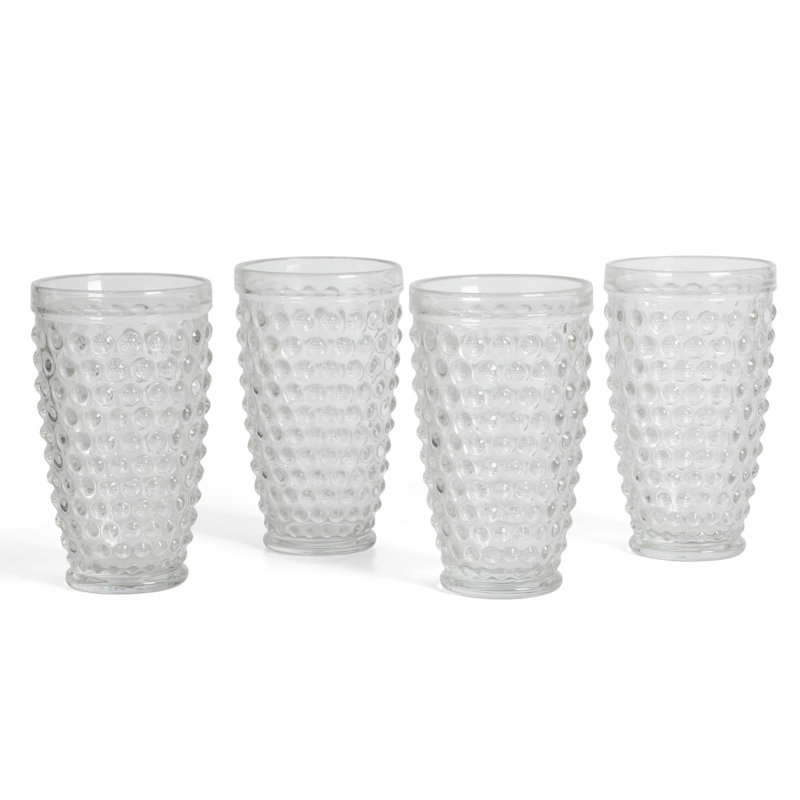 Clear 14.3 oz Hobnail Handmade Glass Tumbler Set of 4