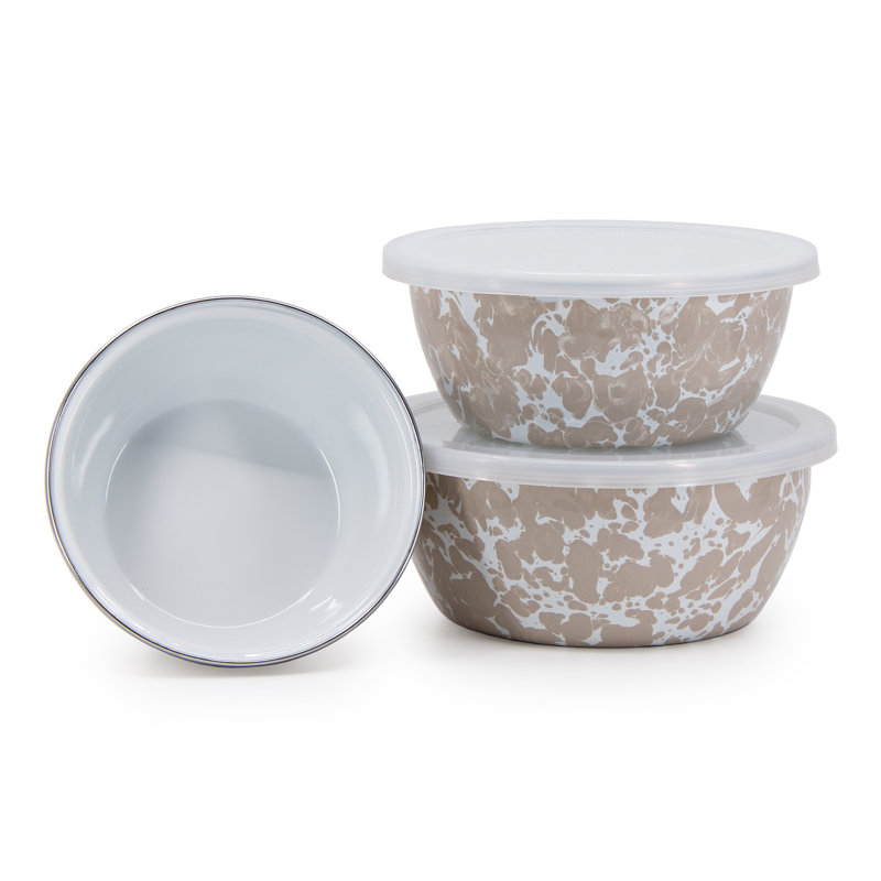 Taupe Swirl Ceramic Nesting Bowls with Lids