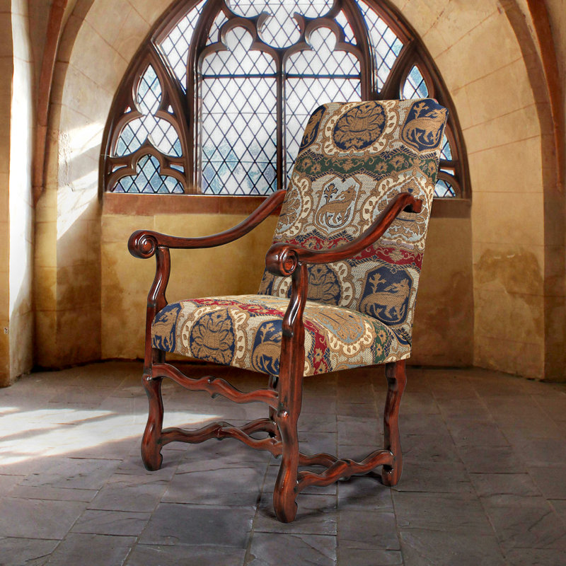 Mahogany High Back Upholstered Arm Chair