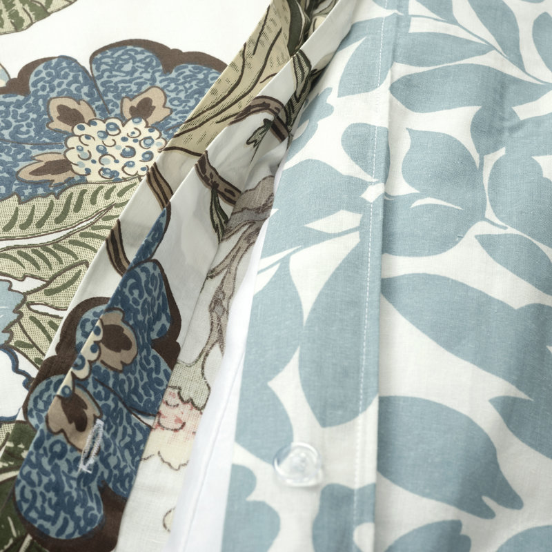 Green and Blue Floral Cotton Reversible Queen Duvet Cover Set