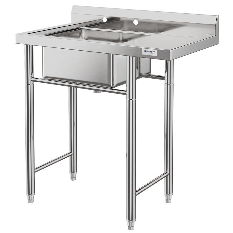 Polished Stainless Steel Freestanding Utility Sink with Drainboard