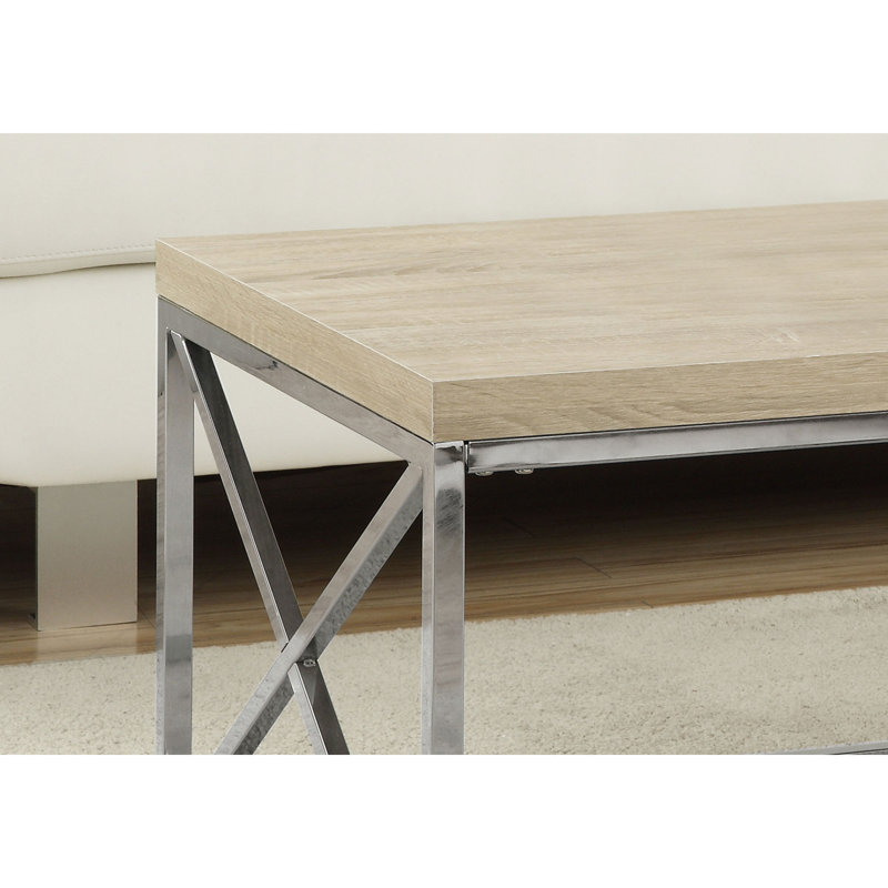 Monarch Chrome Metal and Natural Wood Nesting Coffee Table Set
