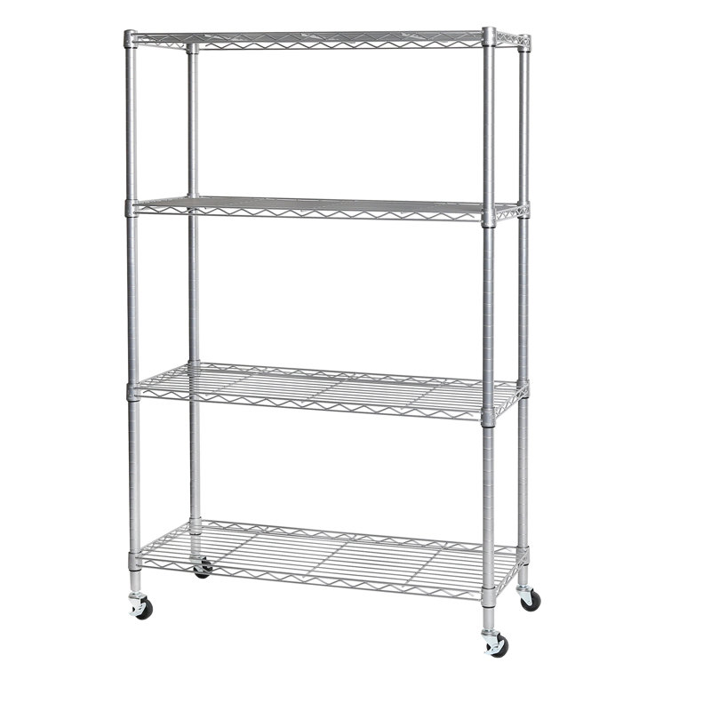 Adjustable Silver Steel Wire Shelving Unit with Wheels