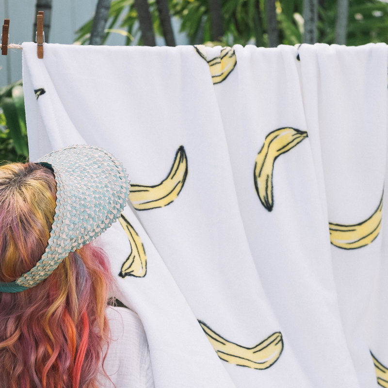Yellow and White Banana Toss Plush Throw Blanket 50" x 60"