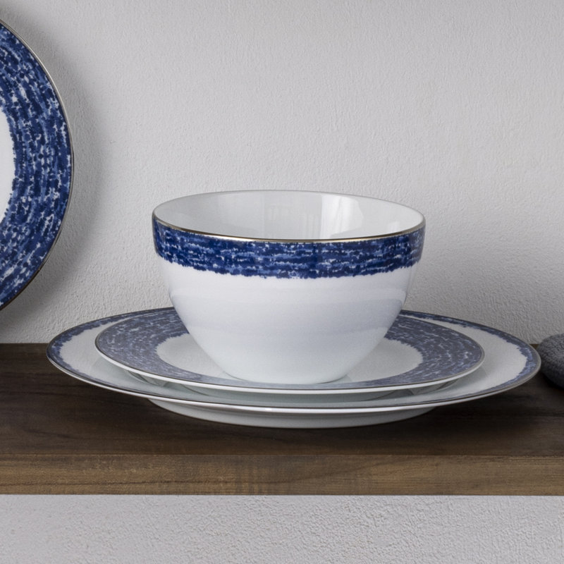 Blue and White Ceramic Cereal Bowls Set of 4