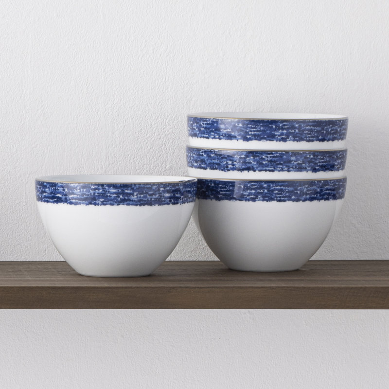 Blue and White Ceramic Cereal Bowls Set of 4