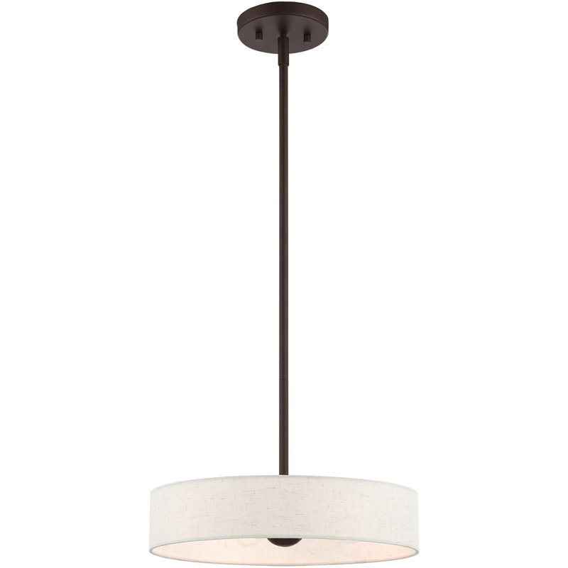 Venlo Modern 4-Light Bronze Drum Pendant with Oatmeal Fabric Shade