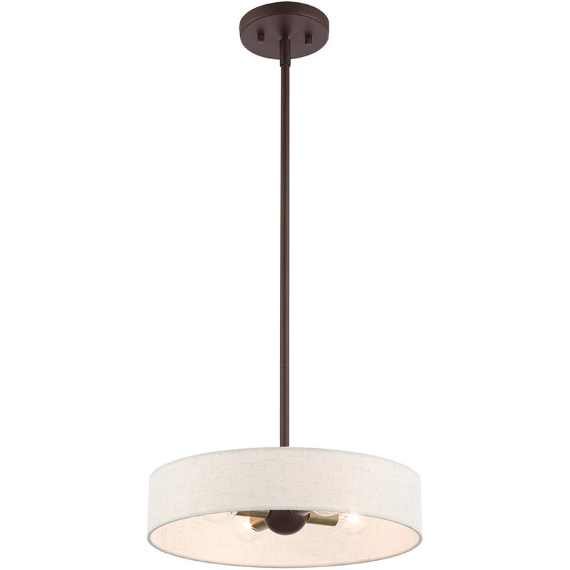 Venlo Modern 4-Light Bronze Drum Pendant with Oatmeal Fabric Shade