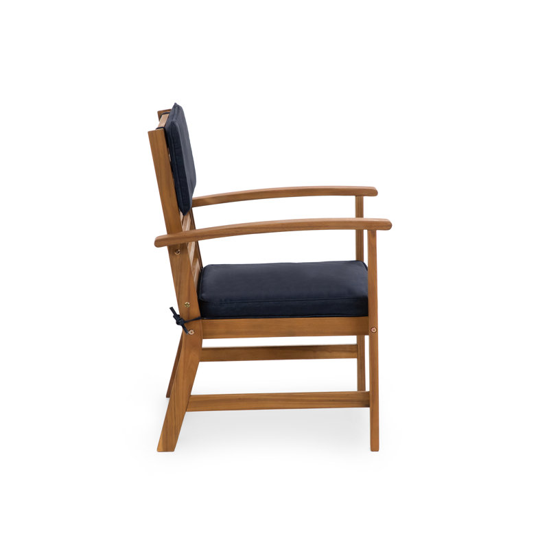 Greemotion 4-Piece Acacia Wood Outdoor Conversation Set with Blue Cushions