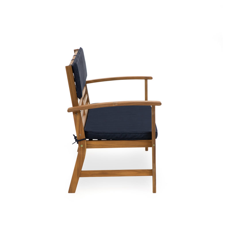 Greemotion 4-Piece Acacia Wood Outdoor Conversation Set with Blue Cushions