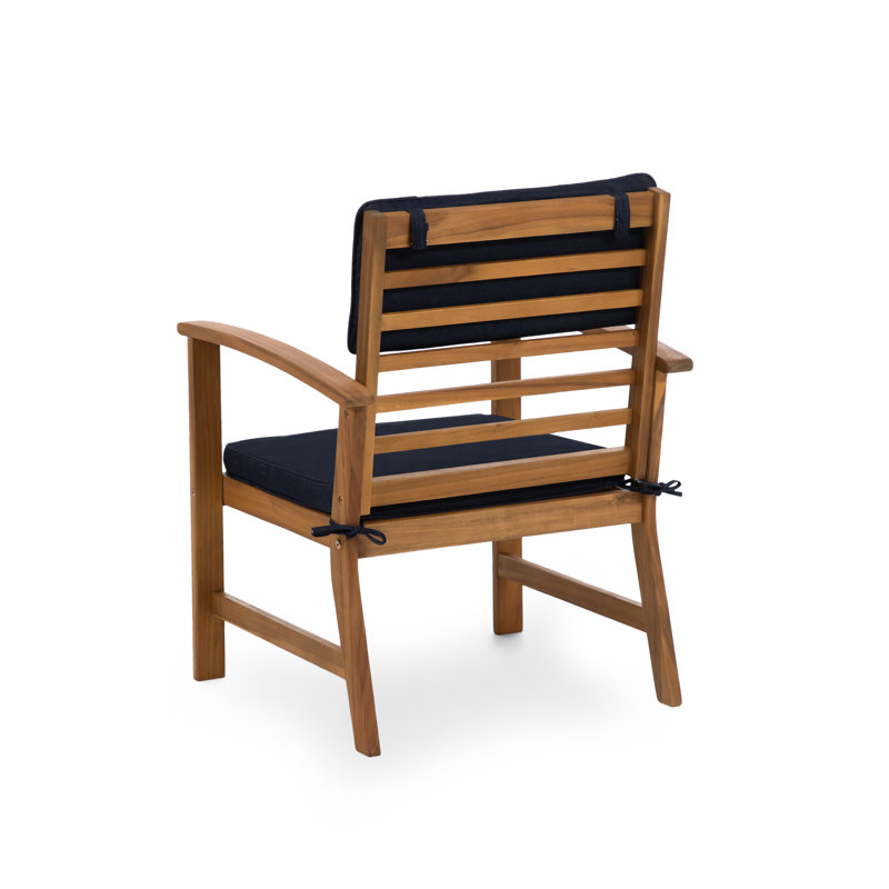 Greemotion 4-Piece Acacia Wood Outdoor Conversation Set with Blue Cushions