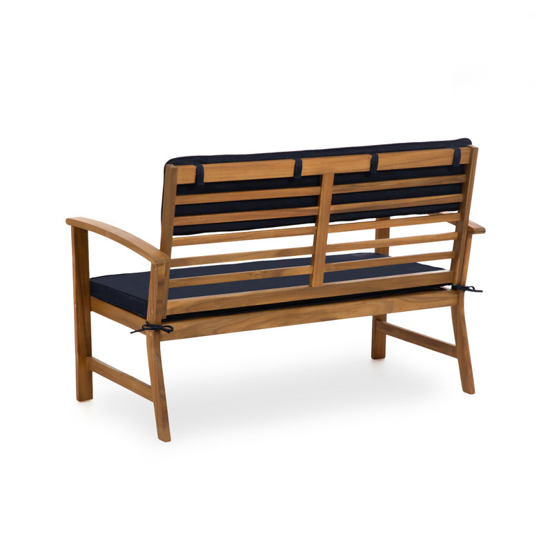 Greemotion 4-Piece Acacia Wood Outdoor Conversation Set with Blue Cushions