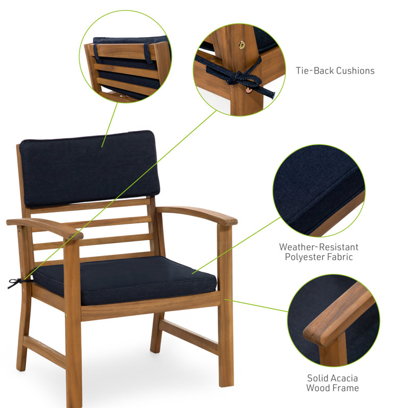 Greemotion 4-Piece Acacia Wood Outdoor Conversation Set with Blue Cushions