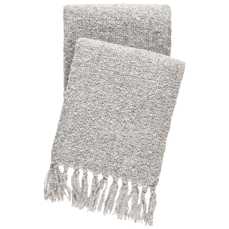Handmade Bouclé Gray Throw with Knotted Fringe for Indoor/Outdoor Use