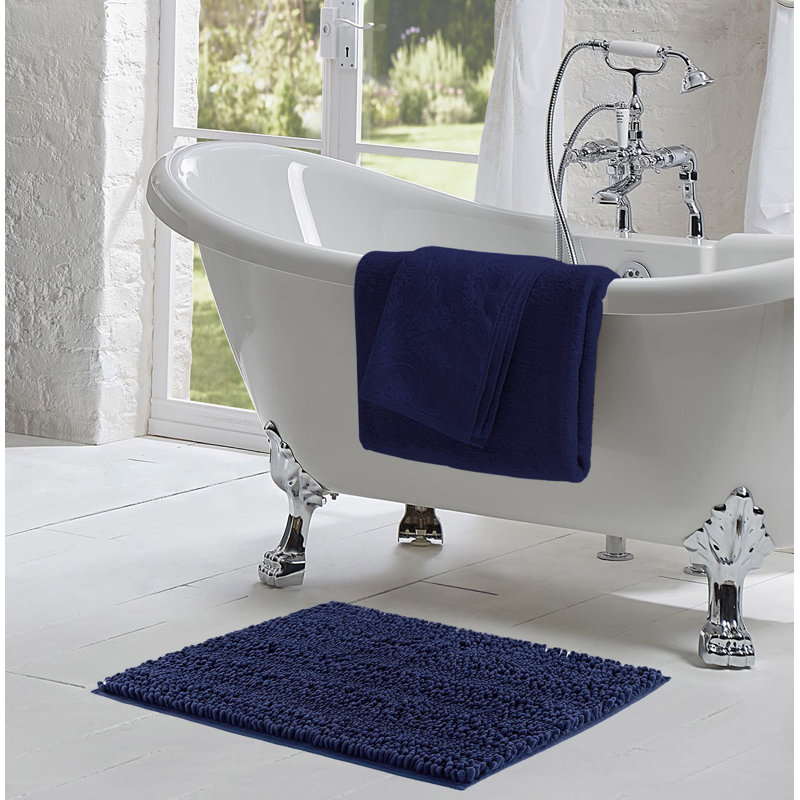 Indigo Chenille Non-Slip Bath Mat Set
