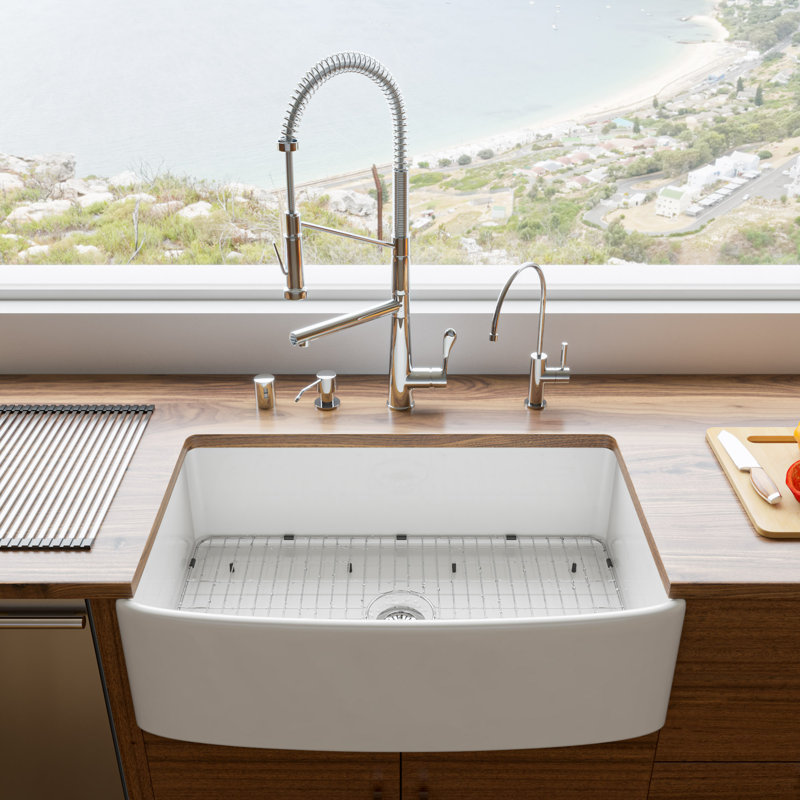 33'' White Fireclay Single Bowl Farmhouse Kitchen Sink