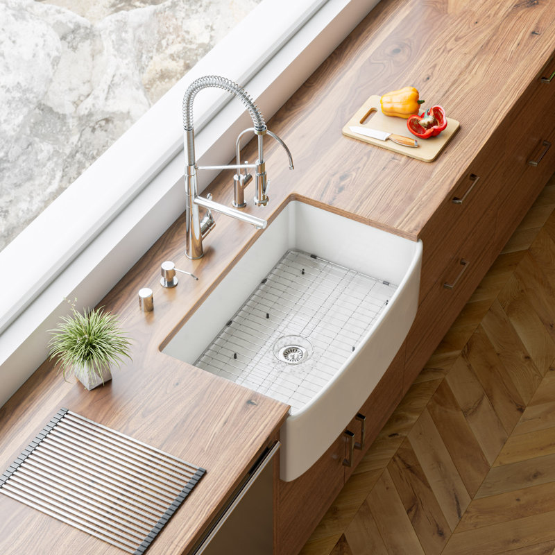 33'' White Fireclay Single Bowl Farmhouse Kitchen Sink